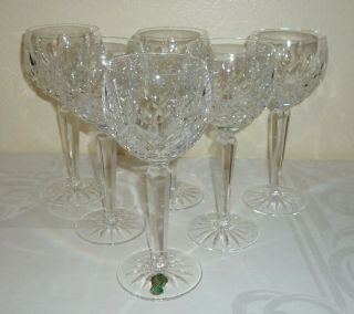 6 - Waterford Crystal Lismore Pattern Wine Hocks Goblets Glasses Ireland Label