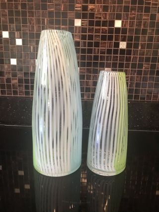Murano Dino Martens Art Glass Vase Aureliano Toso Mezza Filigrana Set Of 2 Vases