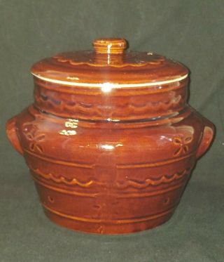 Vintage Marcrest Daisy Dot Bean Pot Brown Oven Proof Stoneware W/ Vented Lid