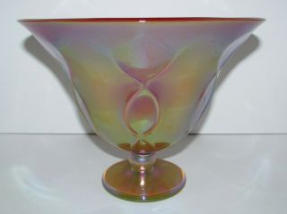 Large Iridescent Signed Rick Strini Footed Art Glass Vase Center Bowl 775