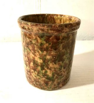 Scarce Antique Green & Brown Spongeware Crockpestle/beater Jar 5 1/2 " Tall