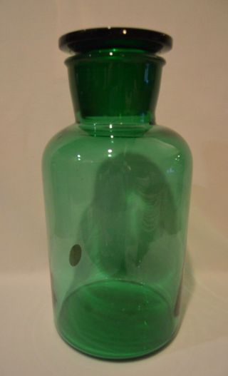 Large Mid - Century Blown Green Glass Flat Top Apothecary Decorative Jar With Lid 2