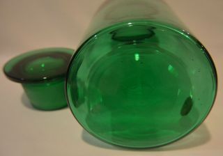 Large Mid - Century Blown Green Glass Flat Top Apothecary Decorative Jar With Lid 3