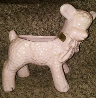 Vtg Haeger Pink Ceramic Lamb Planter Baby Girl Nursery Foil Sticker 10”l 9”h 5”w