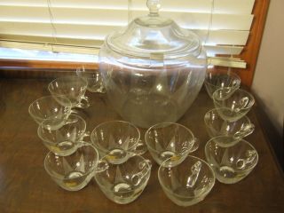 Circa 1950 Lotosblume Ges Gesch West Germany Crystal Covered Punch Bowl Set