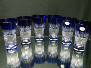Ajka Xenia King Louis Cobalt Blue Cased Cut To Clear Highballs Set Of 6