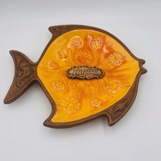 Treasure Craft Candy Nut Fish Dish Usa Vintage San Diego Orange Enamel