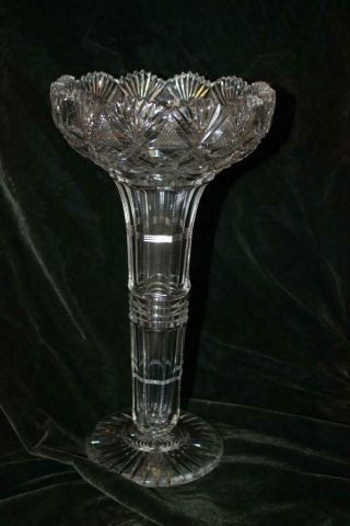 Exceedingly Rare Old Abc Compote Trumpet Vase American Brilliant Cut Glass 12 "