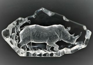 Mats Jonasson Maleras Sweden Large Rhinoceros Crystal Paperweight 428/975