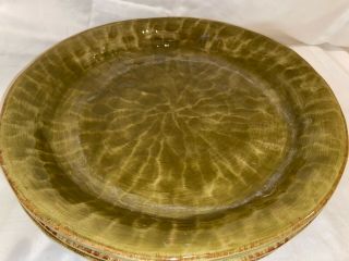 Tabletops Gallery Gisella Olive Green Tan Dinner Plate 11 " Hand Crafted Painted