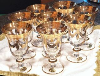 Set Of 8 Arte Italica Medici 24k Gold 6 1/2 " Water Goblets Glasses Italy