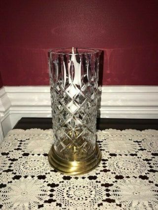 Waterford Crystal Hurricane Lamp W/ Brass Candle Holder -