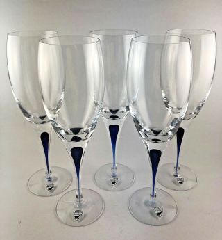 Five Orrefors Intermezzo Blue Claret Wine Glasses Set Of 5