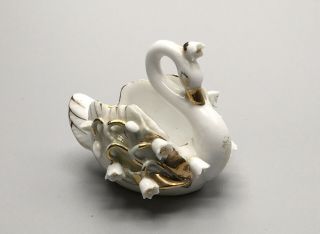 Lefton China Swan W/flowers Hand Painted White/gold Marked 193 Vintage Trinkets