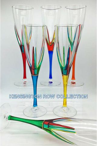 " Positano " Champagne Flutes - Set/6 - Hand Painted Venetian Glassware