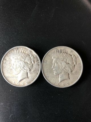 Set Of 2 1922 Peace Dollars Silver