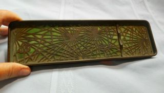 1910 Tiffany & Co Ny Pine Needle Green Slag Glass & Bronze Pen Tray