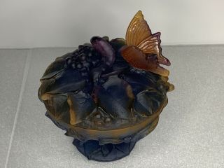 Daum Pate de Verre Art Glass Papillon Butterfly and Worm Covered Bowl Compote 3