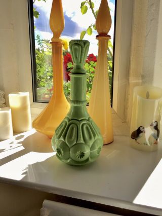 Empoli Milk Glass Genie Bottle Decanter Mcm Italian Green