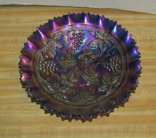 Northwood Grape & Cable Carnival Glass Bowl Pie Crust Edge Purple 8 1/2 "