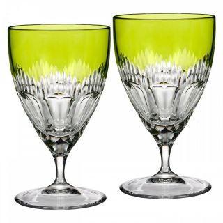 Waterford Crystal Mixology Peridot Green All Purpose Crystal Stem Glasses (pair)