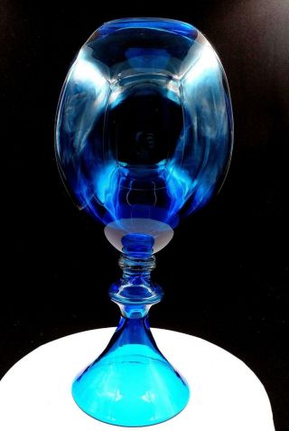 Studio Art Glass Blue And Clear Large Goblet Shaped 18 7/8 " Vase