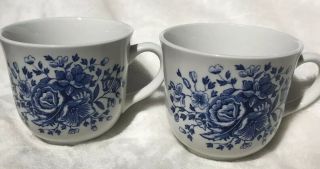 Blue And White Tea Cup Set Of 2 Made In England Rose And Flowers