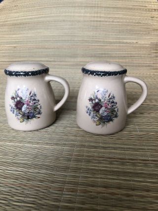 Home And Garden Party Floral Stoneware Salt And Pepper Shakers 3.  5 " Tall