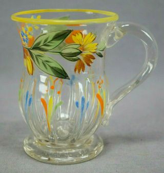 Late 18th Century Bohemian Stiegel Type Blown Flint Glass Enameled Mug C.  1780