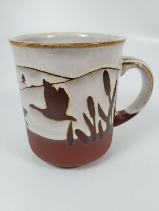 Kiln Craft Stoneware Ducks And Cattails Brown And Beige Mug Coffee Cup England