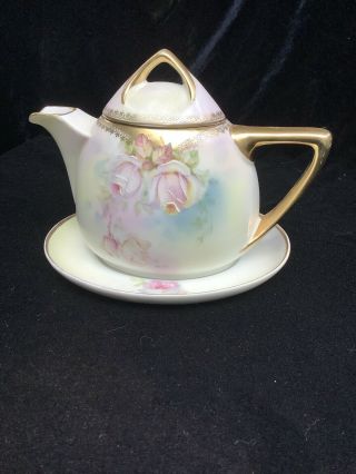 Royal Rudolstadt Prussia 850 Porcelain Syrup Pitcher / Teapot & Underplate