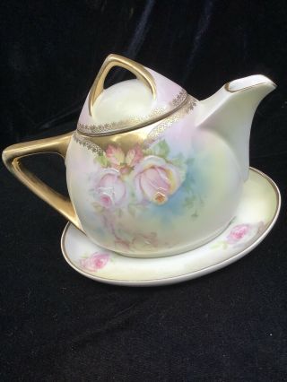 Royal Rudolstadt Prussia 850 Porcelain Syrup Pitcher / Teapot & Underplate 3