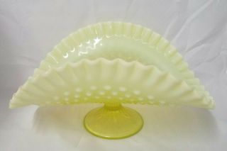 Fenton Hobnail Opalescent Topaz Uranium Vaseline Glass Footed Banana/fruit Dish