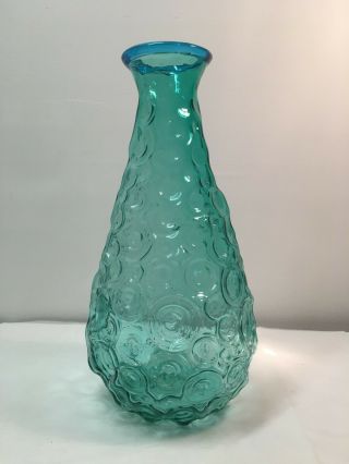 Large Hank Adams Textured Sea Green & Blue Blenko Vase.  Mid Century Modern