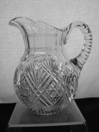 American Brilliant Cut Glass Signed Hawkes Fine Cyprus Pattern Pitcher Crystal