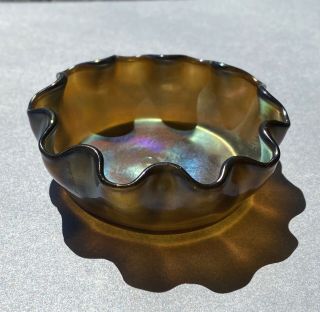 Lct Tiffany Favrile Gold Art Glass Open Salt Cellar Dish Ground Finished,  Signed
