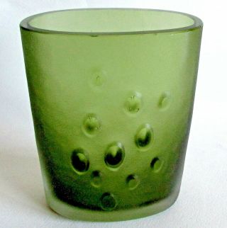 A Tapio Wirkkala Iittala Ovalis Heavy Glass Vase In Green Colour.