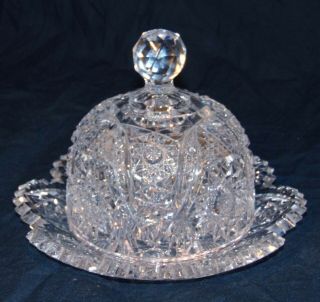 Large Abp Brilliant Cut Glass Crystal Dome Cheese Plate Dish Server Hobstars