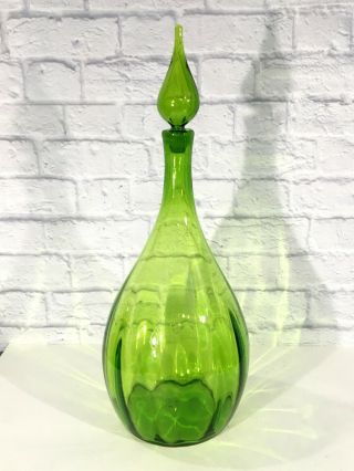Vtg Mid Century Modern Green Color Blenko Blown Glass Genie Bottle Decanter