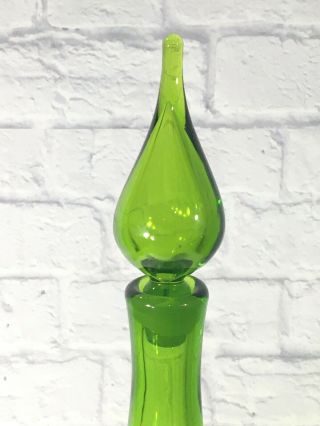 Vtg Mid Century Modern Green Color Blenko Blown Glass Genie Bottle Decanter 2