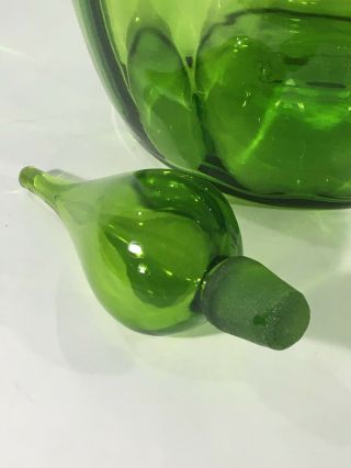 Vtg Mid Century Modern Green Color Blenko Blown Glass Genie Bottle Decanter 3