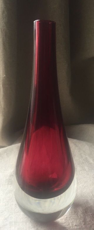 Mid Century Murano Ruby Red Seguso Italian Art Glass Sommerso Teardrop Vase Mcm