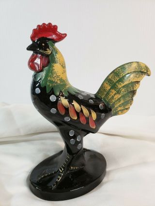 Retired Fenton Glass Hand Painted Black Folk Art Approx.  9 " Tall Rooster
