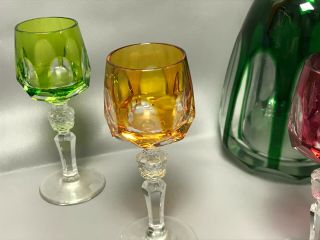 Nachtmann Green Decanter with 6 Multicolored Glasses Faceted Crystal 2
