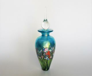 Robert Held Iridescent Finish Wild - Flowers Art Glass Perfume Bottle