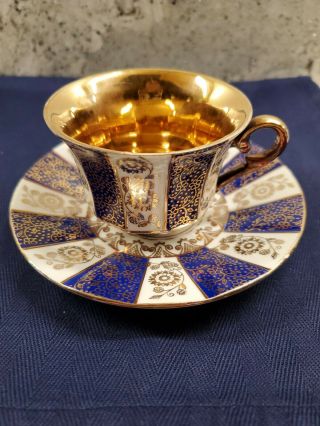Tea Cup And Saucer Cobalt Blue And Gold Vintage Winterling Germany Miniature