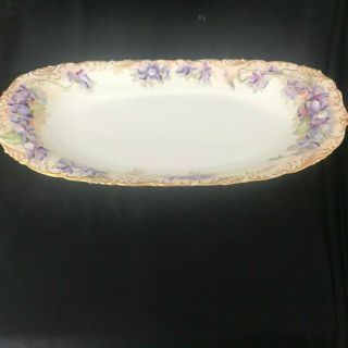 Antique T&v Limoges France 14 " Hand Painted African Violets Purple Tray