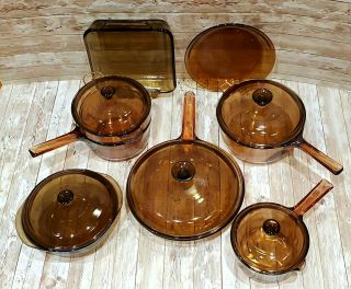 13 Pc Visions Visionware Corning Ware Amber Glass Cookware - Saucepans,  Skillets 2