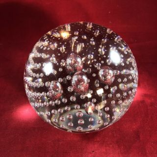 Steuben Art Glass Crystal Ball Globe Luminor 5 Bubble Paperweight Signed 1903 - 33
