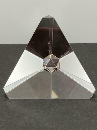 Crystal Stueben Art Glass Tetrahedron Prism Paperweight Signed